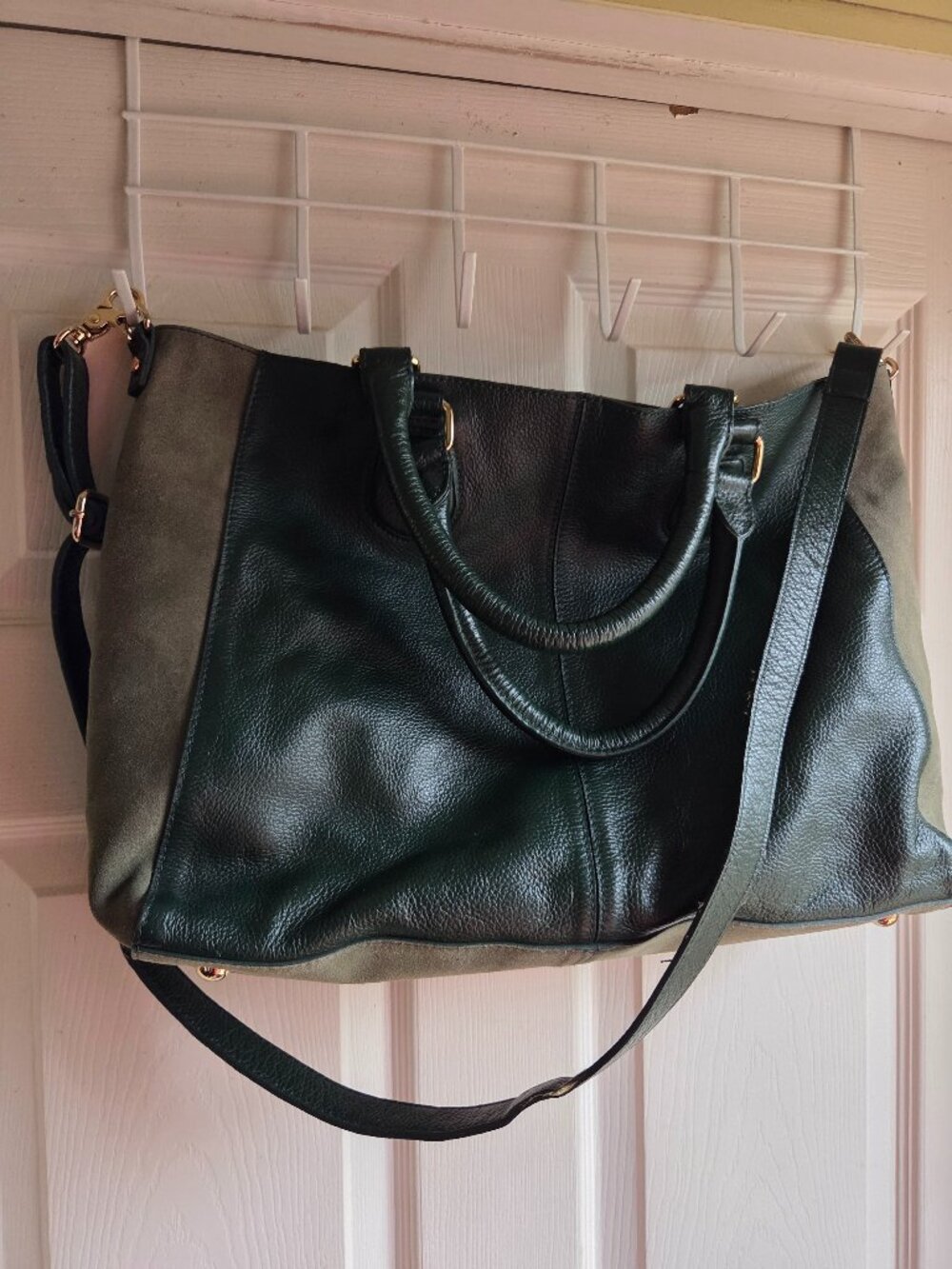 CHRISTOPHER KON green leather suede shoulder bag satchel Large No Wear NICE 17"L